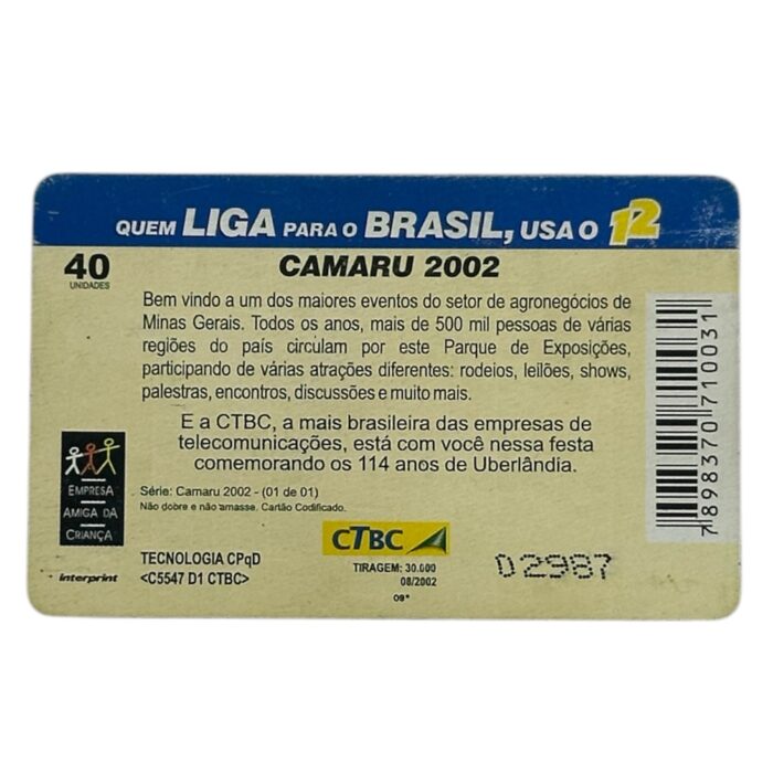 Cartão telefonico CTBC - Camaru 2002 - Imagem 2