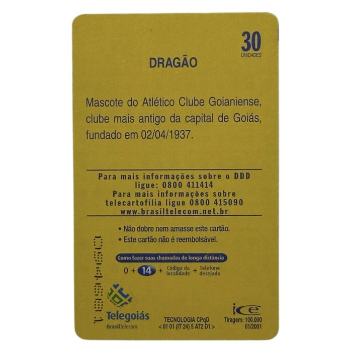 Cartão telefonico Telegoiás - Campeonato Goiano 2001 - Imagem 2